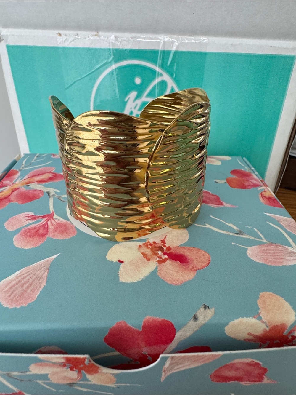bloom Frankie Gold Stainless Textured Wide Cuff Bracelet Womens Fashion Jewelry